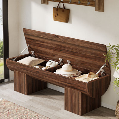 55" Storage Bench With 2 Safety Hinges, Farmhouse Shoe Bench With Flip-top Storage, Supports 350 Lb And Easy Assembly (natural)