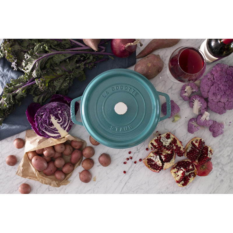 La Cocotte Cast Iron Round Cocotte, Turquoise, 5.5 quarts