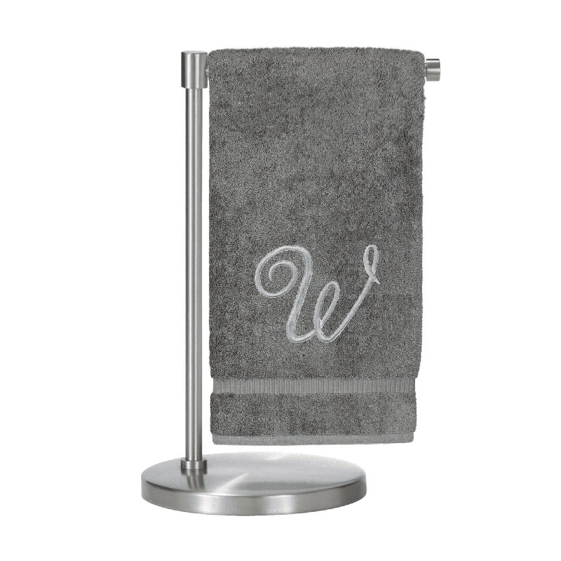 Serviettes de bain monogrammées - ensemble de 1 - lettre en script, Gris / Argent, W