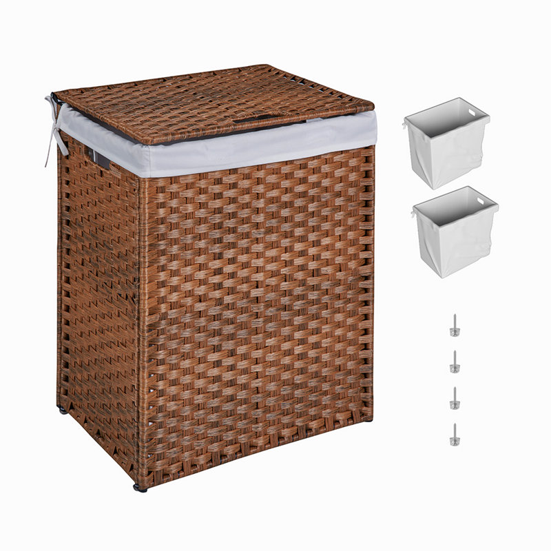Brown Wicker Laundry Hamper with Lid and Powder Coated Frame