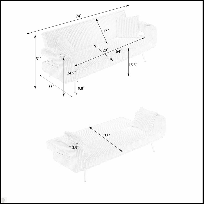 Canapé minimaliste en velours côtelé avec plusieurs fonctions pour la détente et le confort, pour les espaces de vie modernes