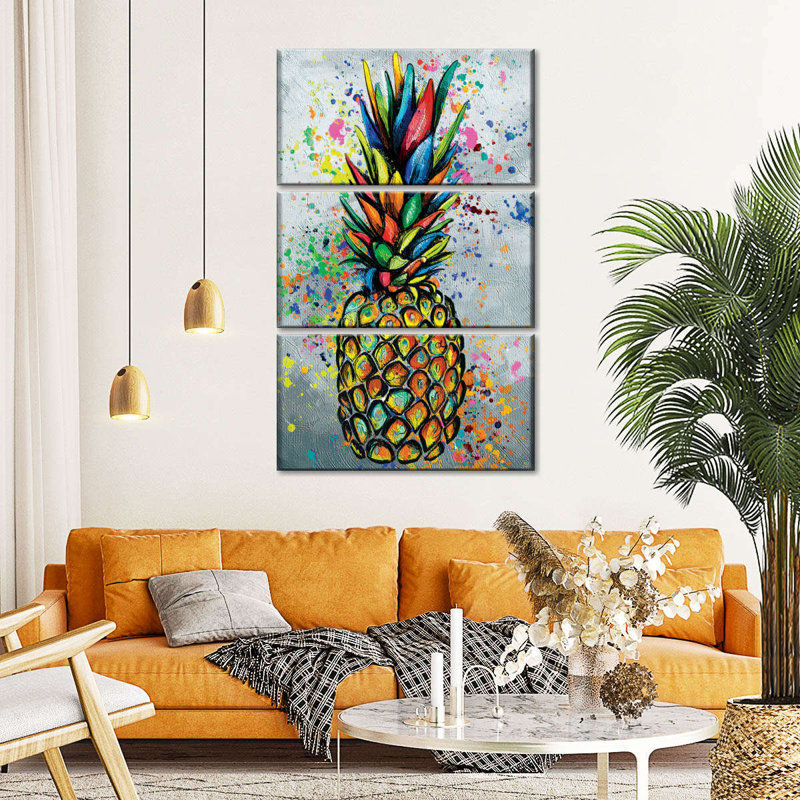 Pineapple Color Splash Paint, reproduction d'art sur toile, H 32 po x l 20 po x P 1,25 po