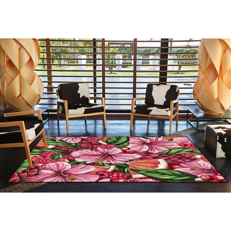 Tapis rose lavable à motif décoratif, Sous-tapis rectangulaire de 3 pi 3 po x 4 pi 11 po