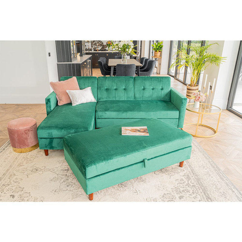 Comeaux 4 Seater Velvet Sofa Bed, Green