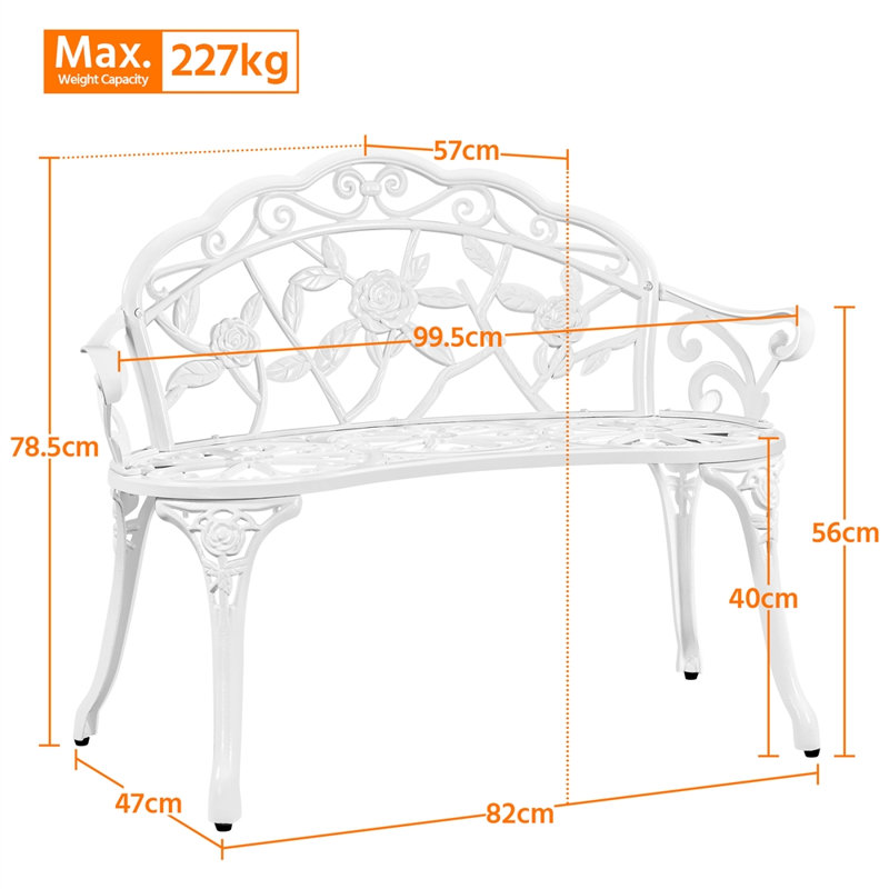 Waterproof Metal Outdoor Bench, White
