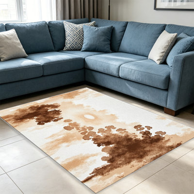 Tapis bruns à motif d'aquarelle pour le salon, doux et confortable, convient à toutes les saisons, facile à entretenir, tapis d'intérieur lavable à la machine, sous la table de ferme convenant à la chambre à coucher, à la salle à manger, au bureau, au balcon et au patio