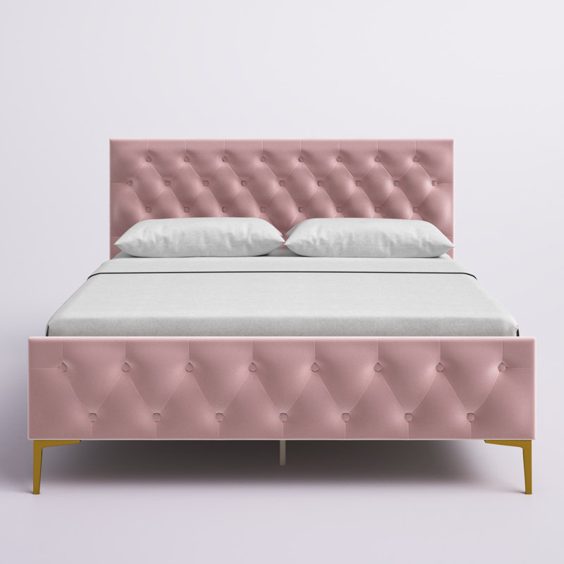 Lit plateforme tapissier Will Queen, Rosé