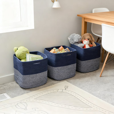 Ensemble de 3 bacs de rangement 13 pouces | Paniers en coton tissé pour l'organisation | Contenants carrés de rangement pour tablettes, rangement de jouets, garde-robe et chambre de bébé