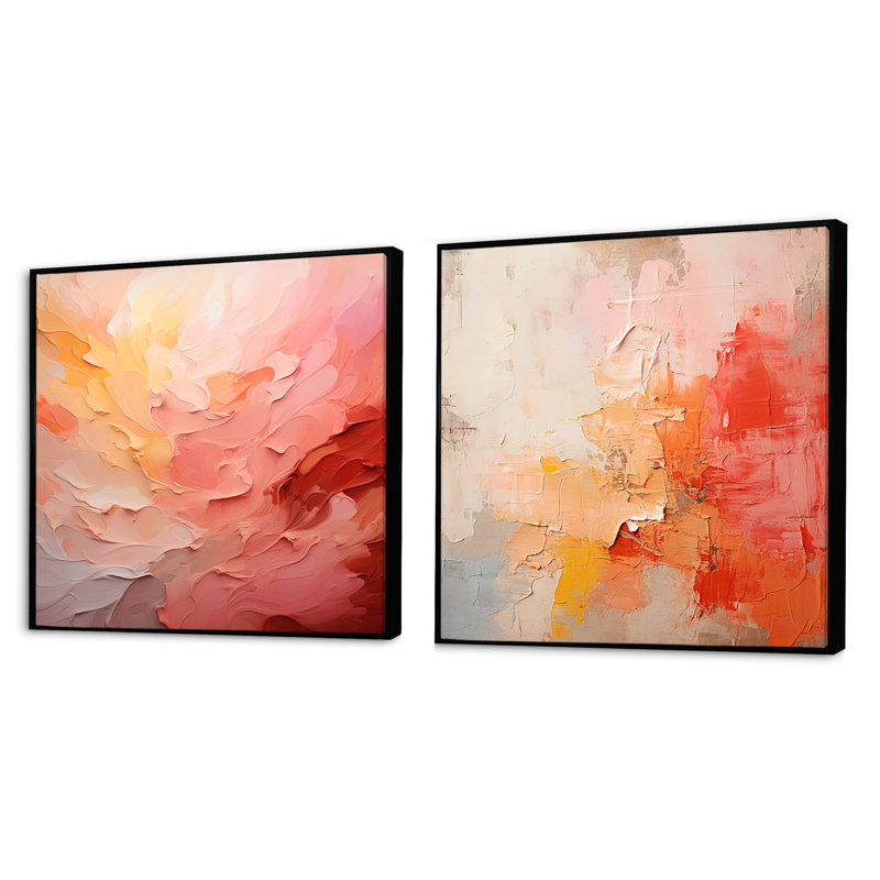 Gradient Grace Artistry - Ensemble de 2 collages abstraits carrés, Cadre flottant noir, H 30 po x l 61 po