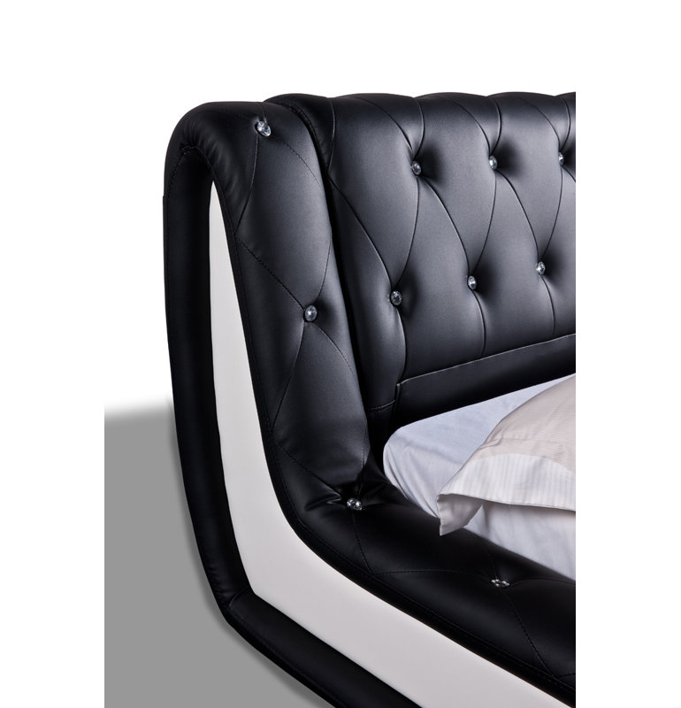 Lit plateforme tapissier Malikaih, Grand, Noir et blanc