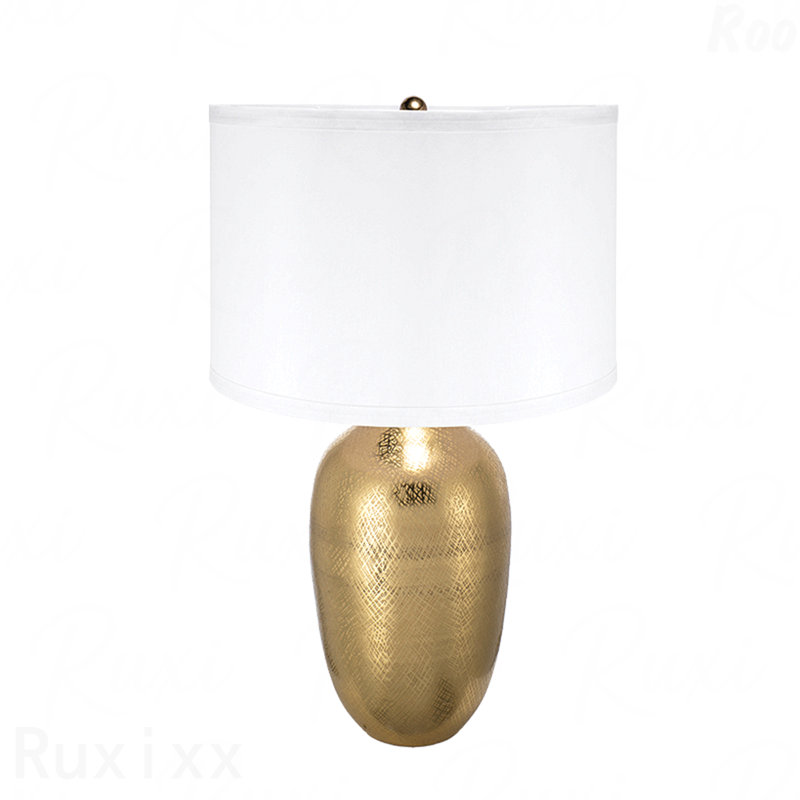 Lampe de table - Lampe de table urne texturée dorée 25,7 "avec abat-jour tambour blanc