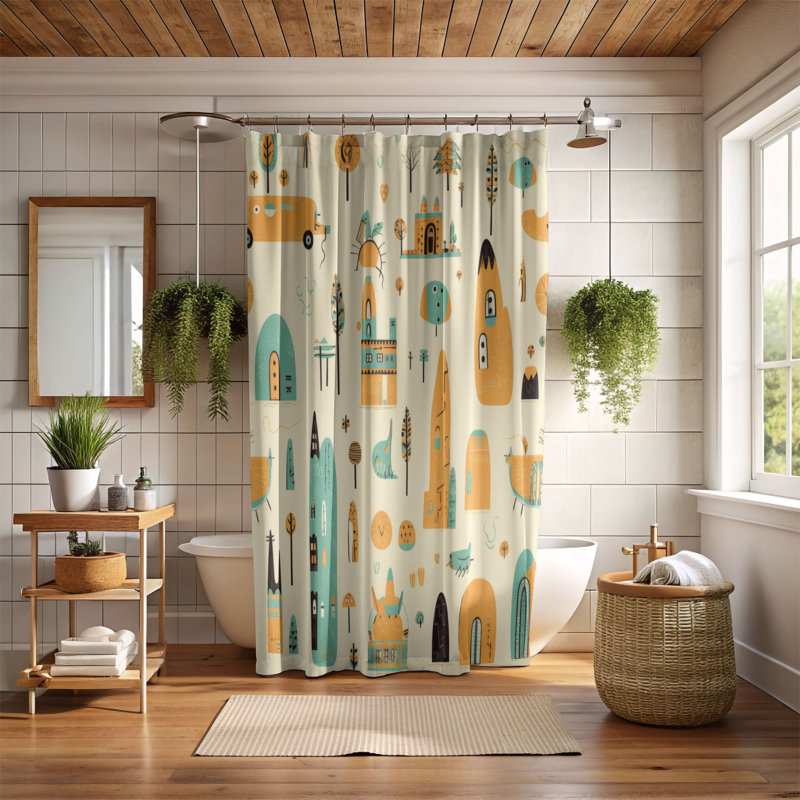 Fun City - Rideau de douche Premium, H 74 po x l 71 po