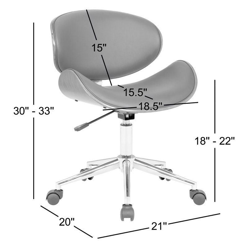 Chaise de bureau pivotante à hauteur réglable Charlot en similicuir, finition chromée et placage de noyer, Similicuir noir