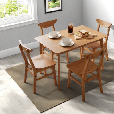 Sturdy Wood Dining Table Sets With Chairs, Farmhouse Style For Family Gatherings