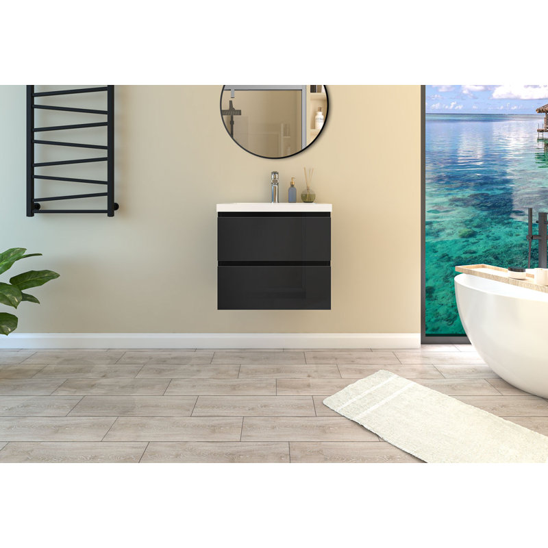 Corelli 600mm Single Bathroom Vanity with Drop In Ceramic Basin, Black