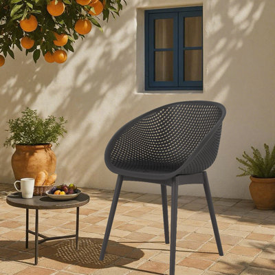 2 Modern Indoor/Outdoor Warm Grey All-Weather Lounge Chairs, Pp Plastic, Lightweight For Patio, Beach, Living Room, Material, , -, , , Easy Setup, Floor-Safe, Mesh Weave, Ergonomic Support, &