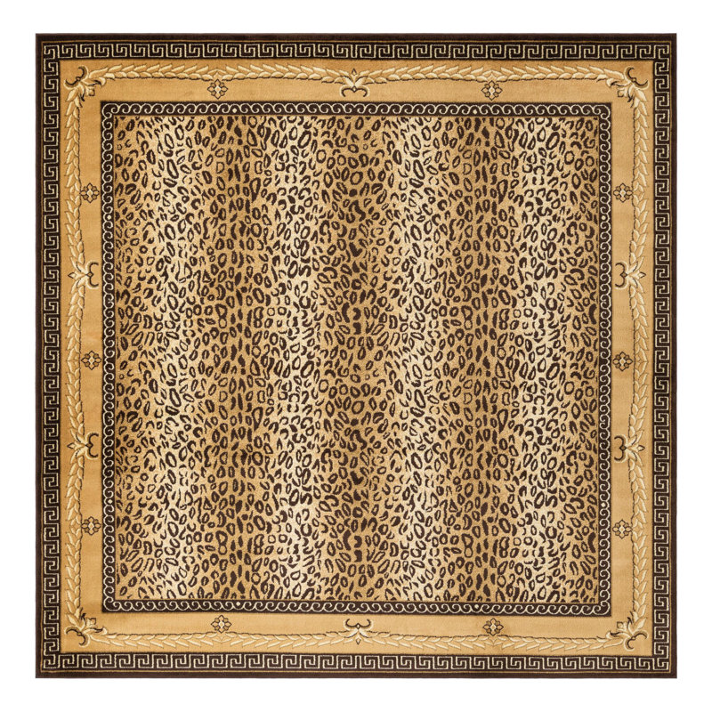 10' Square Brown and Beige Synthetic Animal Print Rug