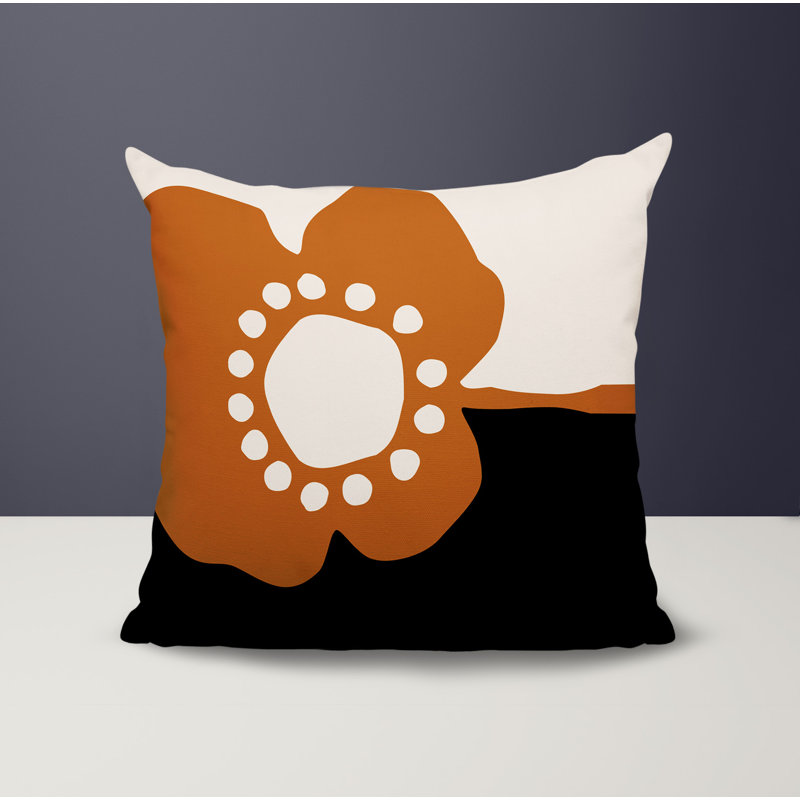 Oreiller carré réversible intérieur / extérieur Tobe Minimalist, H 19 po x l 19 po, Orange brûlé / noir / blanc cassé