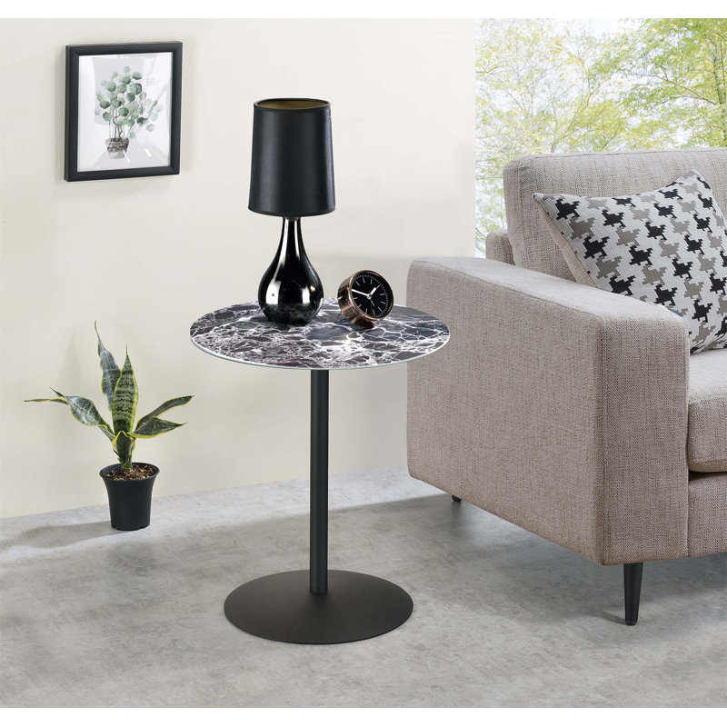 Benis Glass Top End Table, Black, Black