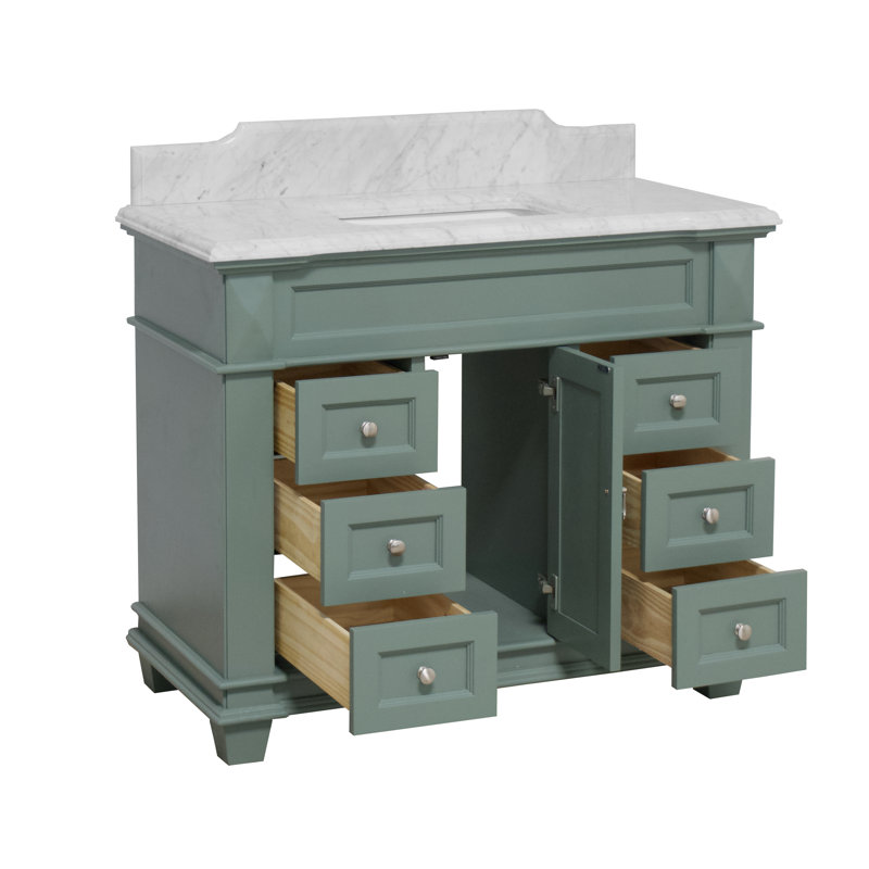 Ensemble de meuble-lavabo simple 42 po Ensa, Marbre de Carrare, Vert sauge