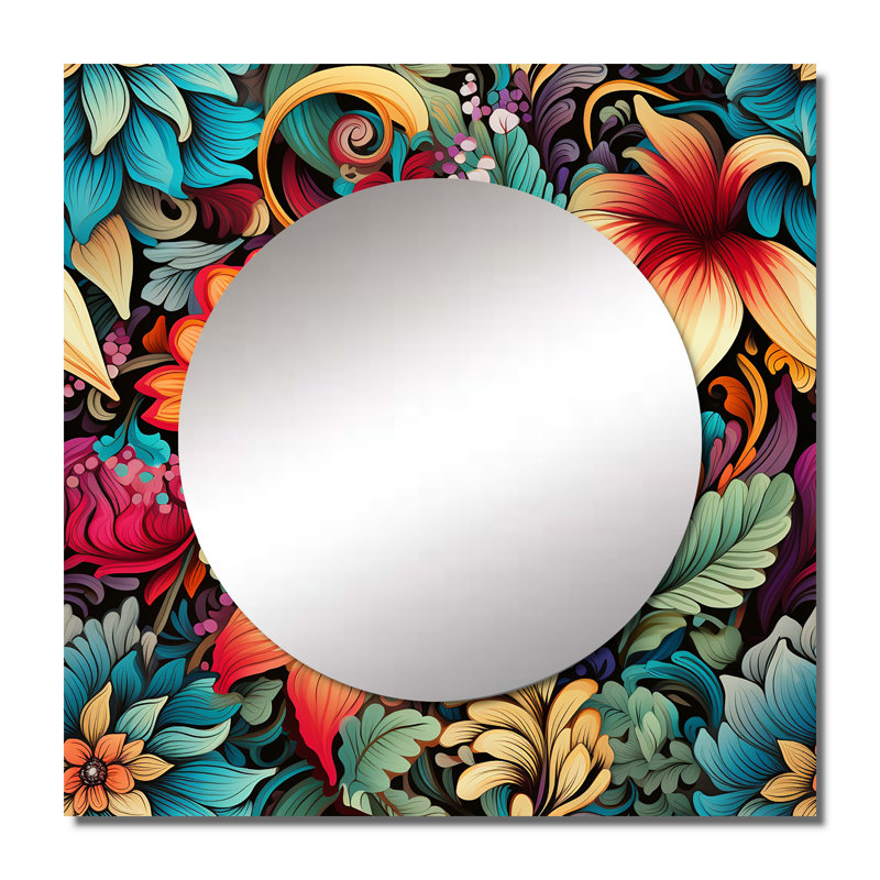 Tropical Tapestries Boho Motif I - Grand miroir carré floral pour décoration murale, 36 po x 36 po