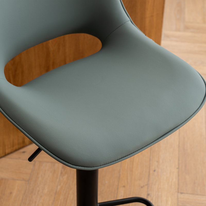 Swivel Adjustable Height Bar Stools, Faux Leather Upholstered Counter Stools, Modern Pub Stools, Gray Green Seat/ Black Frame