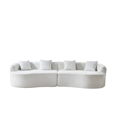 Chenille Fabric Curved Sofa Compressed High-Density Foam Couch and No Assembly Needed,Curved-Shape Boneless Cloud Couch for Living Room Apartment(Beige)