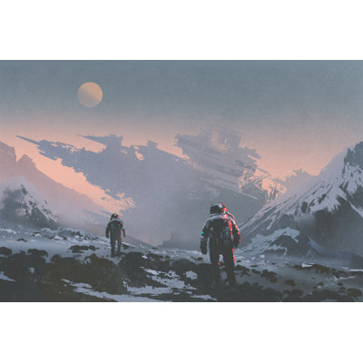 Astronauts Walking to Derelict Spaceship 1 Piece Wrapped Canvas Wall Art