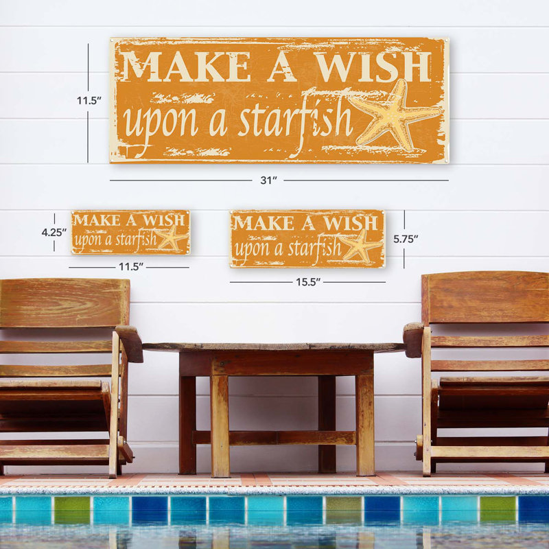 Plaque en métal «Make A Wish On A Starfish», H 5,75 po x l 15,5 po