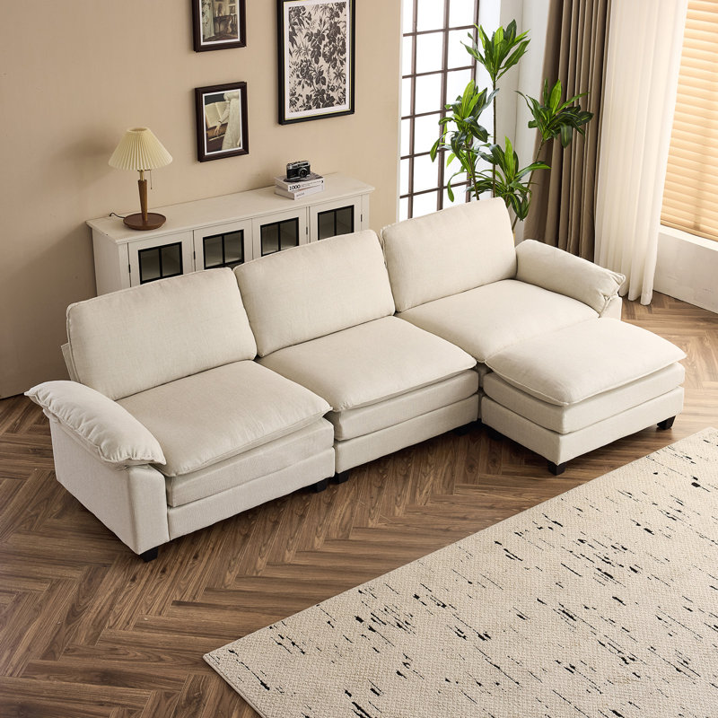 Canapé et canapé avec repose-pieds Avrilynn, Polyester beige, 120"W x 32.3"D x 33.5"H (3-Seat)