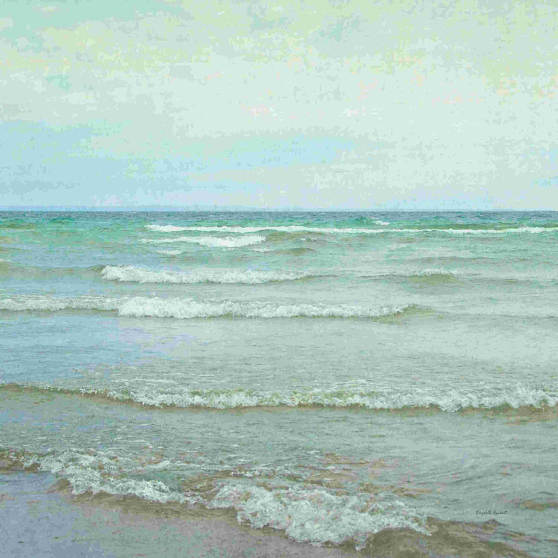«The Tide I» par Elizabeth Urquhart - peinture sur toile tendue, H 24 po x l 36 po, Non, Cadre flottant noir