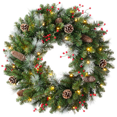 Faux Lighted 61cm Wreath