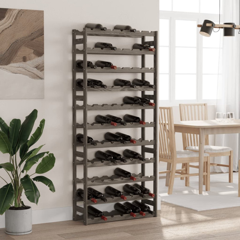 Adewunmi 77 Bottle Solid Wood Floor Wine Bottle Rack in, Grey