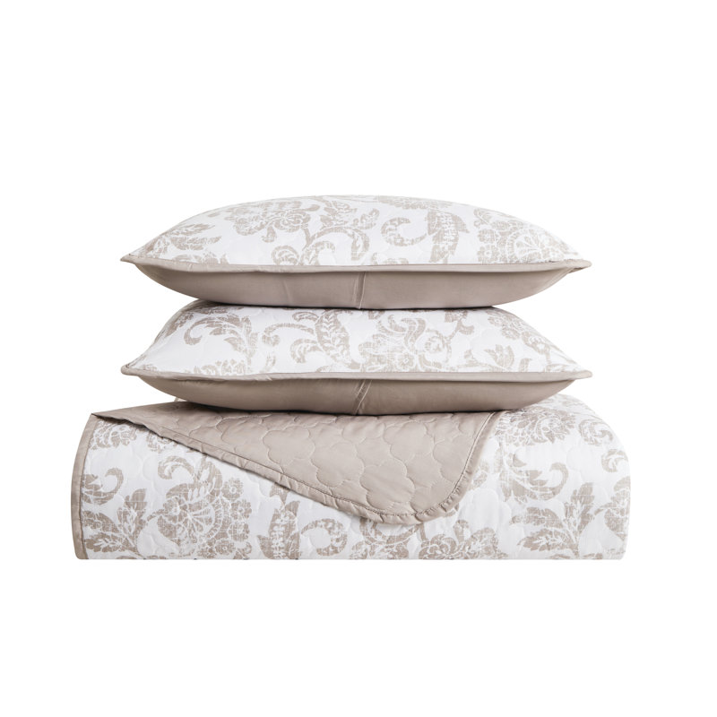 Plain Weave Damask Quilt, Twin Quilt + 1 Standard Pillow Sham