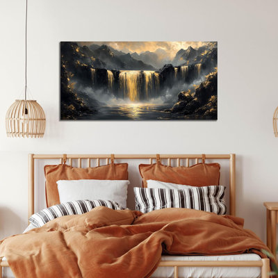 Art mural en toile cascade pour le salon - décoration murale montagne pour bureau - art mural moderne pour chambre à coucher taille 20 po x 40 po