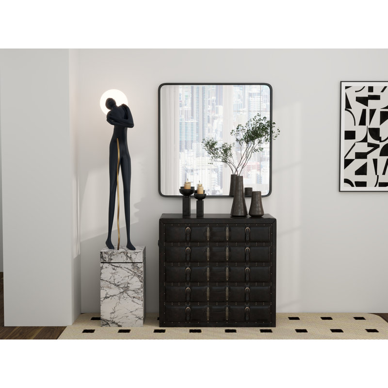 Miroir noir en métal trempé avec cadre profond, Carré, 36 po x 36 po