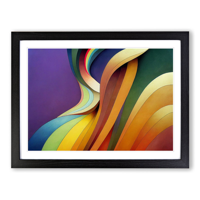 Rainbow Nouveau Abstract - Single Picture Frame Print, 46cm H x 64cm W x 2cm D, Black