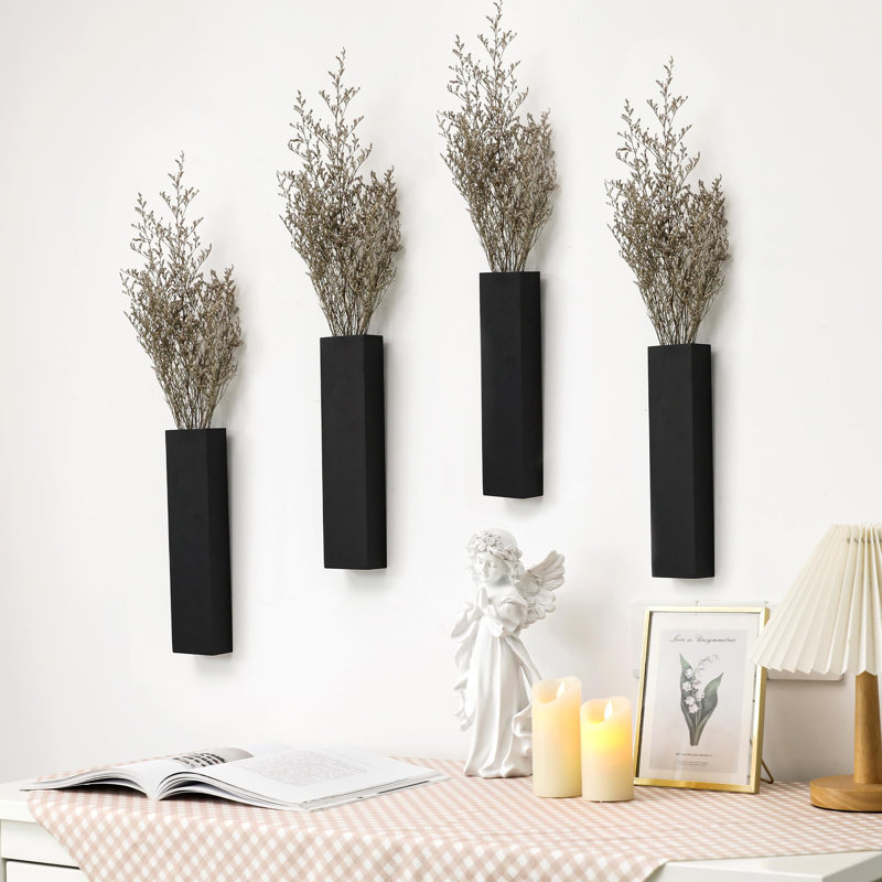 Ensemble de 4 pots à fleurs en bois pour plantes artificielles en bois, Noir, noir, noir, noir