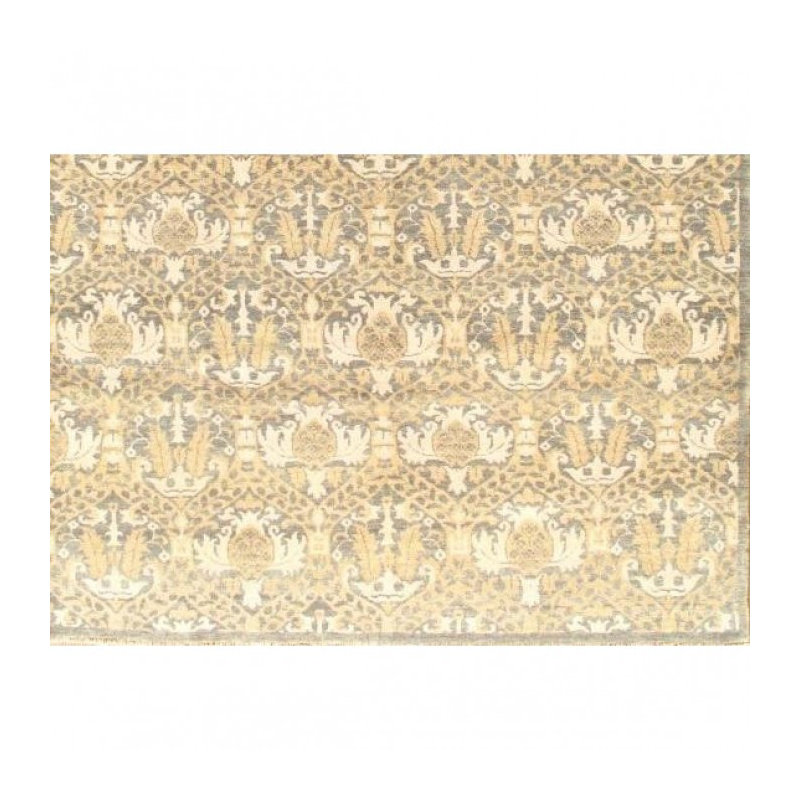Tapis beige / gris noué à la main moderne Ikat