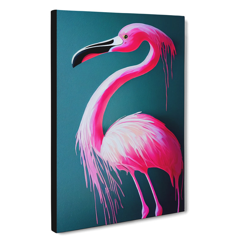 Paint Drip Flamingo - Wall Art, 50cm H x 35cm W x 3cm D, Wrapped Canvas