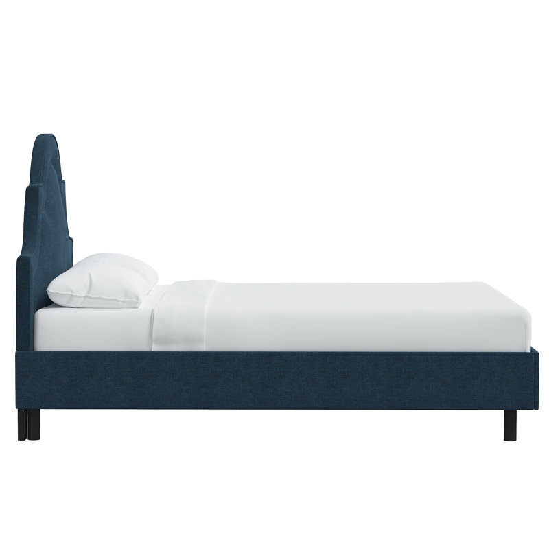 Knipe Upholstered Unfinished Scalloped Bed, Full, Zuma Navy Textured Linen
