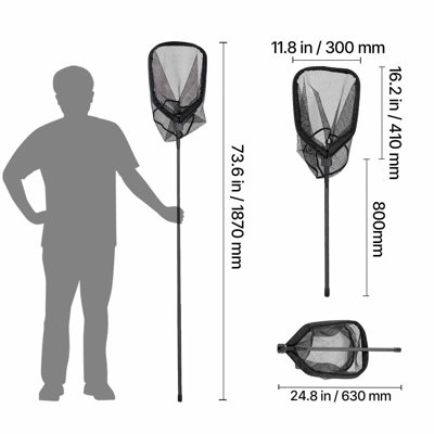 Filet de pêche, filets d'atterrissage pliables avec poignée télescopique, long engin de pêche portatif en fibre de carbone légère, PVC recouvert de nylon, durable et adapté aux poissons, pour étang de banc de kayak, cadeaux pour hommes