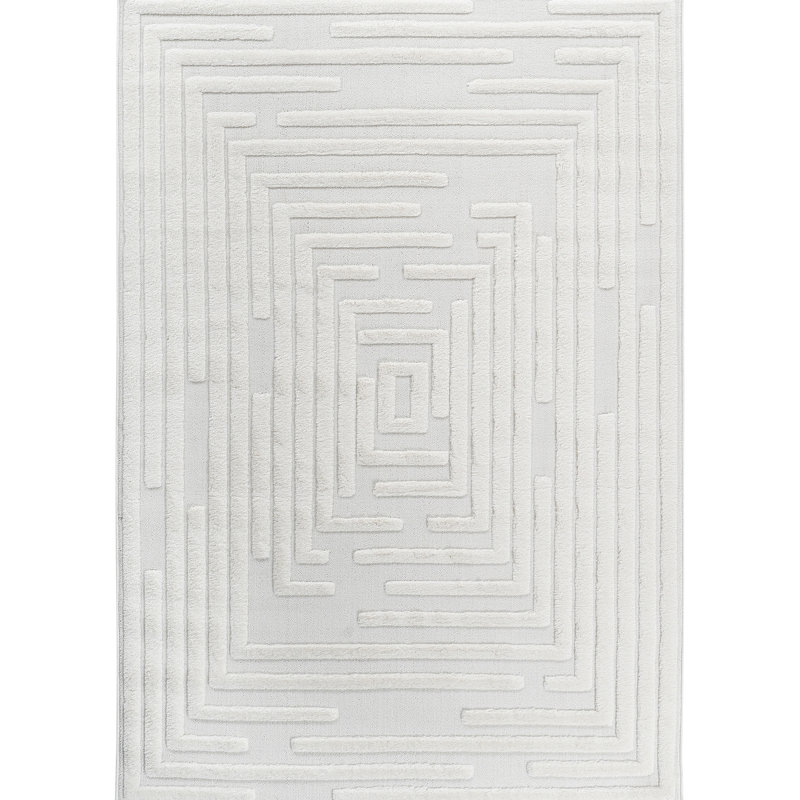 2'X3' Cream Area Rug, Contemporary Bohemian Design, High - Low Striped, Non Shedding, For Dining Modern Geometric Pile, Stain And Fade , Living Room