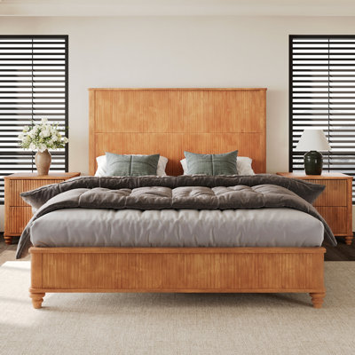 Solid Wood Bed Frame,Queen Platform Bed Frame with Headboard,Tall Headboard Natural Wood Bed ,No Box Spring Needed,Natural