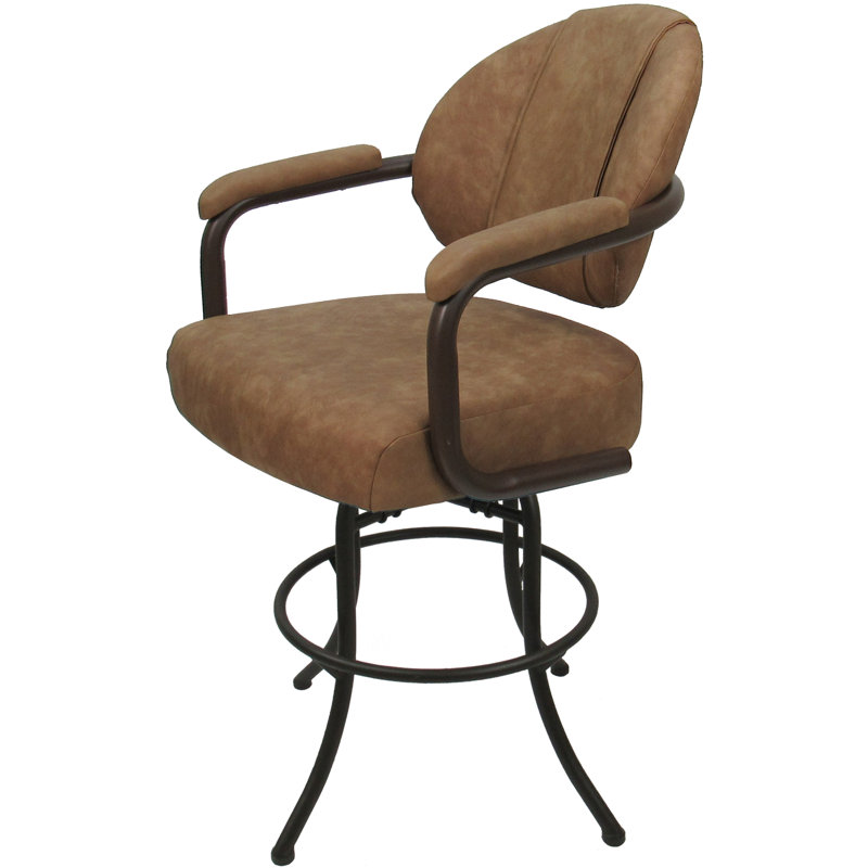 Tabouret de comptoir pivotant rembourré avec structure en métal Pompton, Vinyle brun, Noir