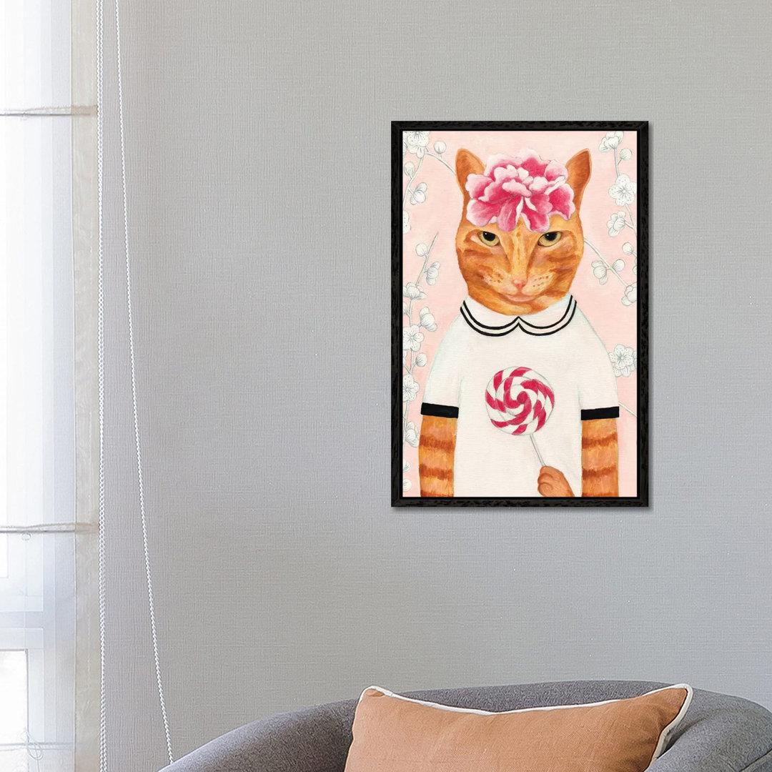 Katze mit Lollypop von Sally B - Galerie-verpackte Leinwand Giclée auf Leinwand