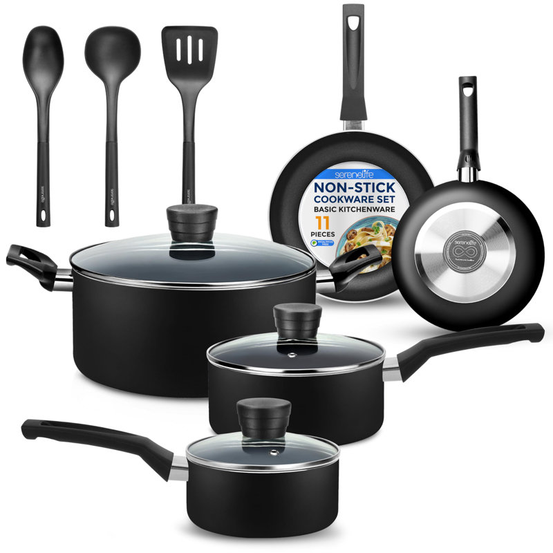11 - Piece Non-Stick Aluminum Cookware Set, Black