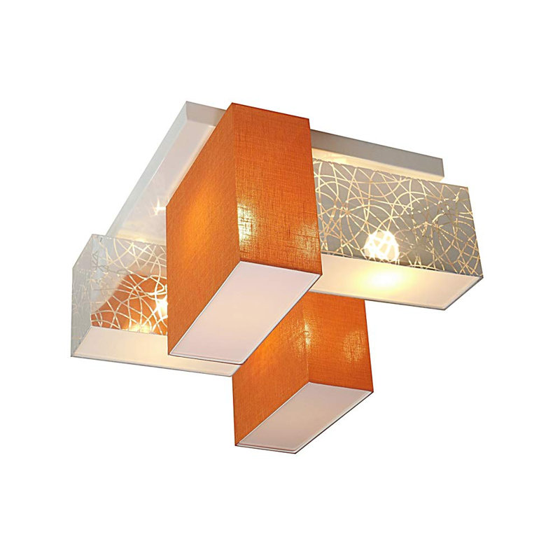 Partida Fabric Semi Flush Mount, Silver and orange