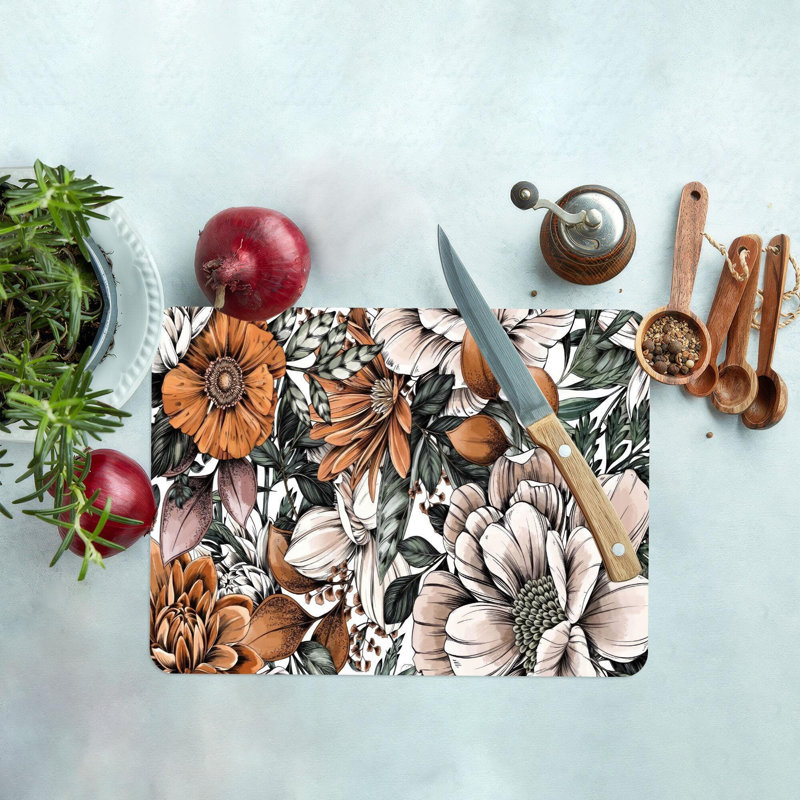 Planche de service en verre à motif floral avec couleurs dégradées, parfaite pour la cuisine de style maison de campagne
