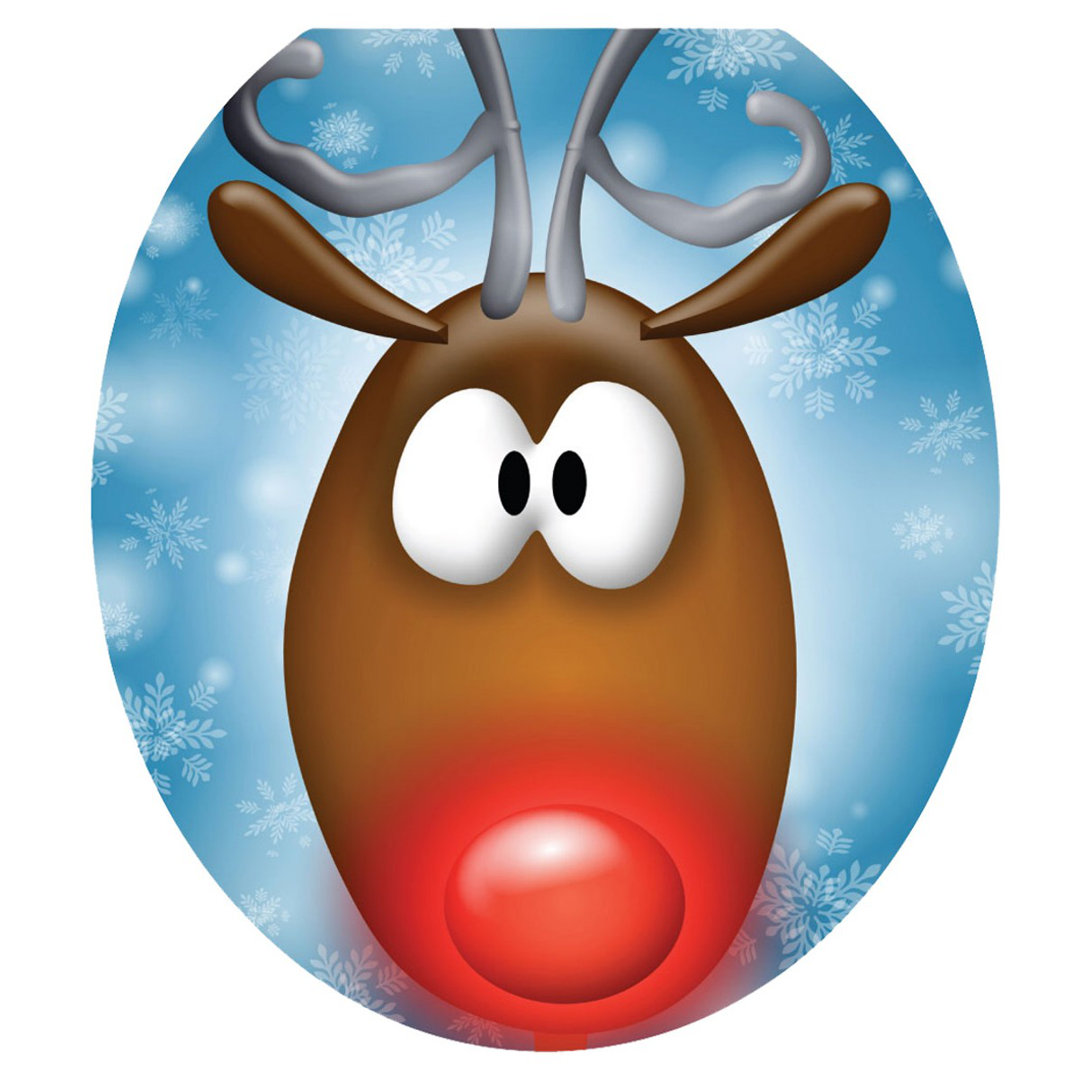 Holiday Reindeer Glow Toilet Seat Decal – Toilet Tattoos Static Cling Vinyl Lid Cover Fits Round & Elongated Seats Toilet Tattoos